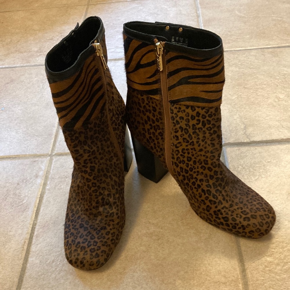 Franco Sarto calf hair animal print boots